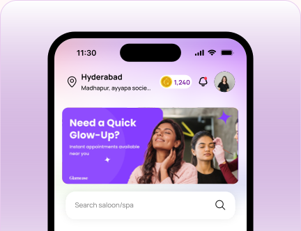Glamease app shown on a phone